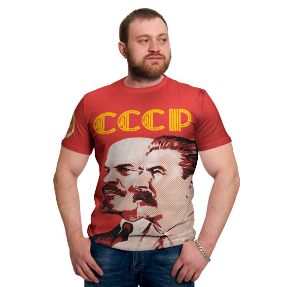 Мужская футболка с изображением Ленин - Сталин цвета Белый