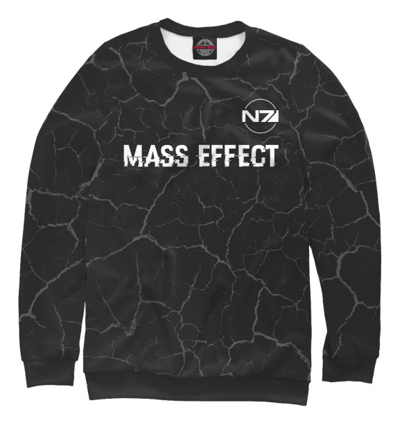 Мужской свитшот с изображением Mass Effect Glitch Black (трещины) цвета Белый