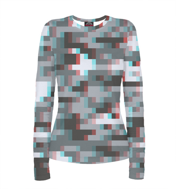 Женский лонгслив с изображением Пиксельный камуфляж цвета Белый