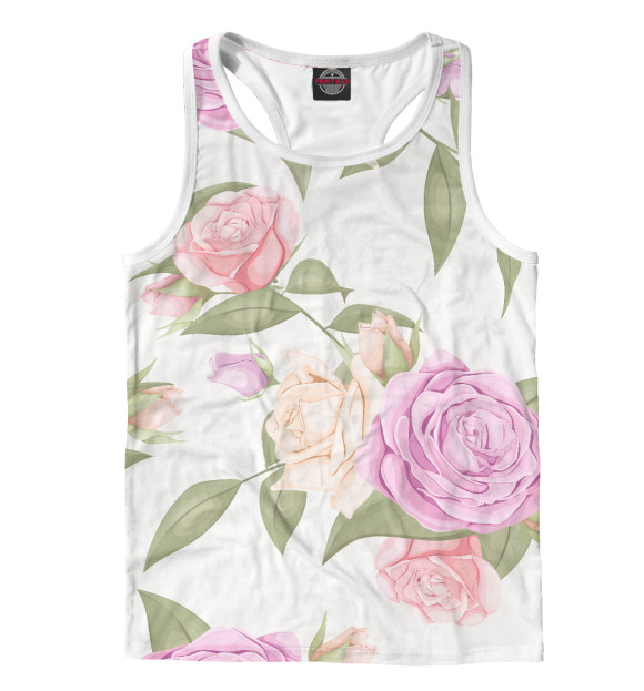 Мужская майка-борцовка с изображением Rose pattern цвета Белый