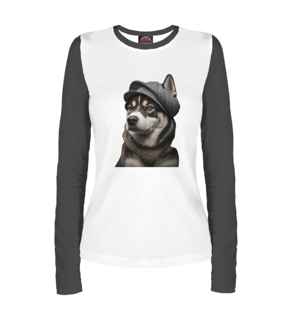Женский лонгслив с изображением WALK WITH HUSKY цвета Белый