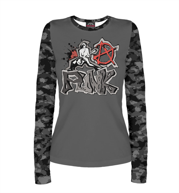 Женский лонгслив с притом Punk цвета Белый Женский лонгслив с изображением Punk цвета Белый