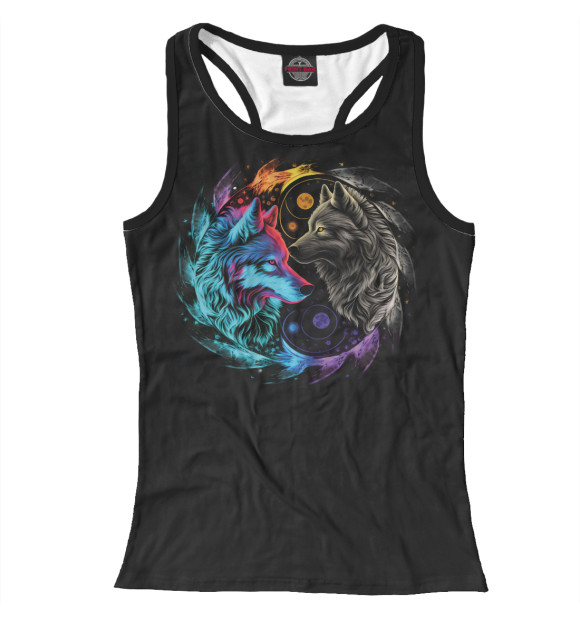 Женская майка-борцовка с изображением Инь-янь неоновые волки цвета Белый