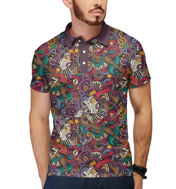 Мужское поло с изображением Музыка цвета Белый