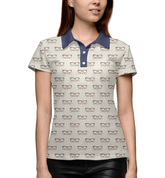 Женское поло с изображением Хипстер-кот цвета Белый