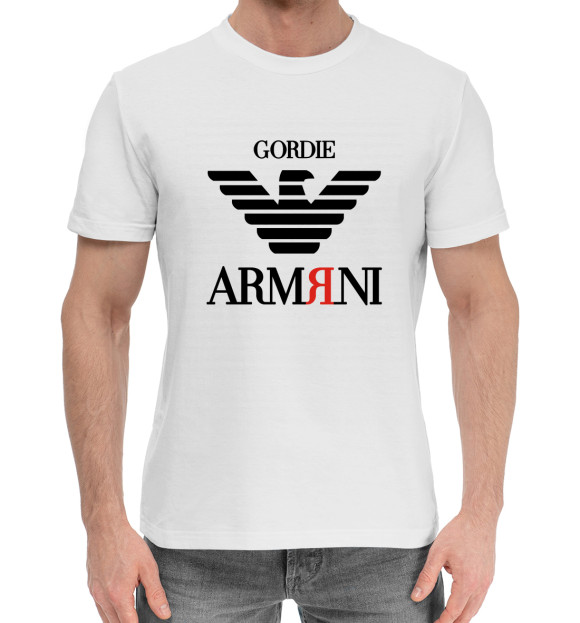 Мужская хлопковая футболка с изображением ARMЯNI цвета Белый