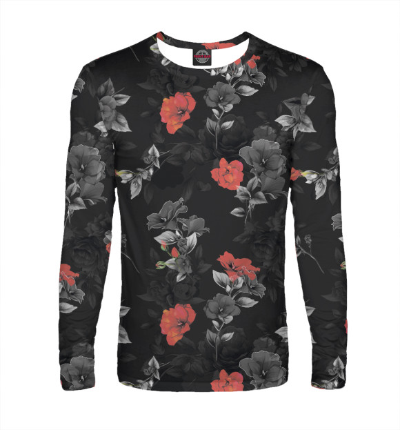 Мужской лонгслив с изображением Красные цветы цвета Белый
