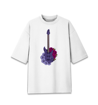 Женская футболка оверсайз Гитара и цветы