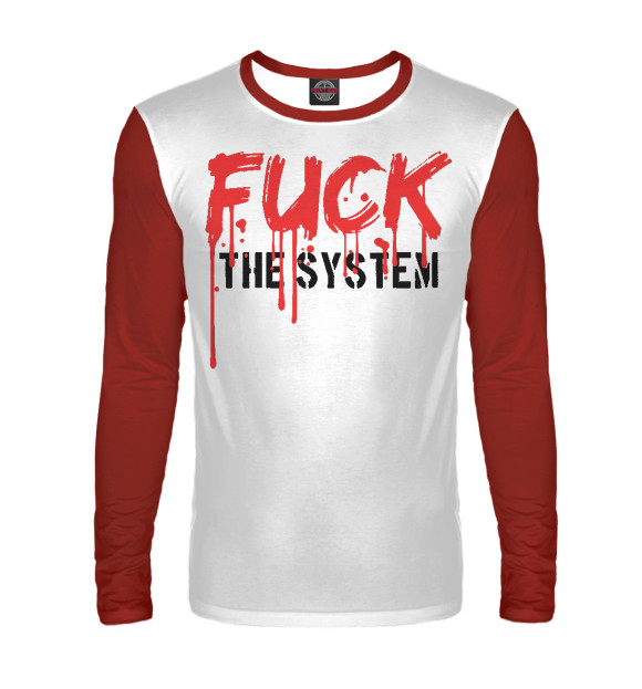 Мужской лонгслив с изображением Fuck the System (подтеки) цвета Белый