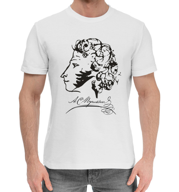 Мужская хлопковая футболка с изображением Пушкин цвета Белый