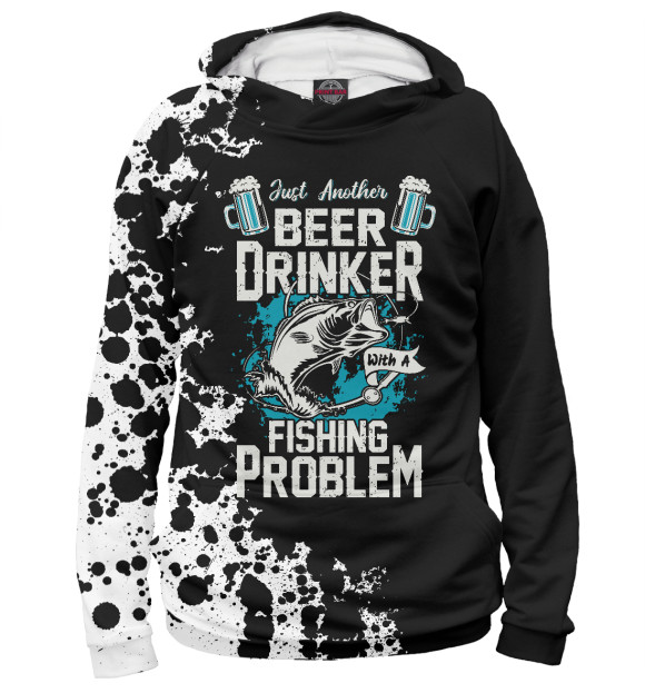 Мужское худи с изображением Beer Drinker Fishing цвета Белый