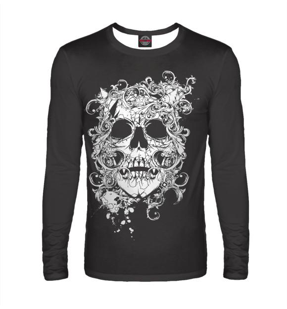 Мужской лонгслив с изображением Тату череп цвета Белый