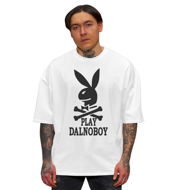Мужская футболка оверсайз с изображением Play Dalnoboy цвета Белый