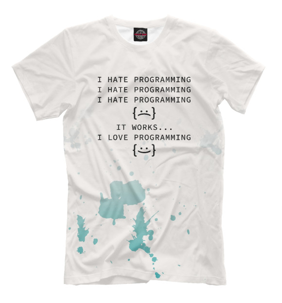 Мужская футболка с изображением I Hate Programming цвета Белый