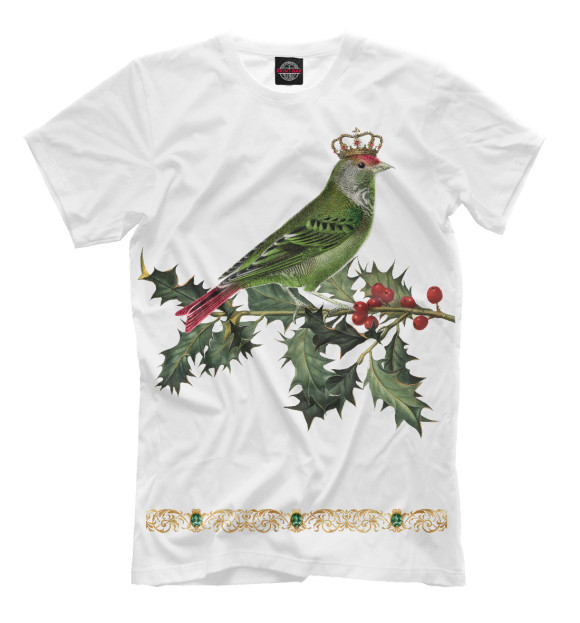 Мужская футболка с изображением Рождественская птица цвета Белый