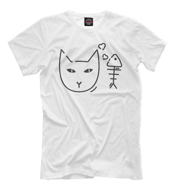 Мужская футболка с изображением Кот и рыба цвета Белый
