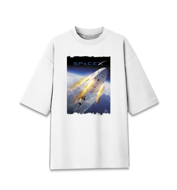 Женская футболка оверсайз с изображением Space X, выход в космос цвета Белый