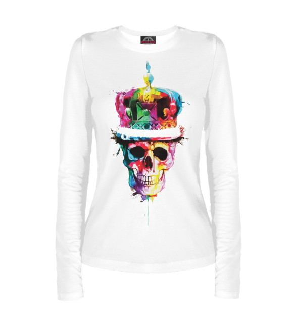 Женский лонгслив с изображением Skull in crown цвета Белый