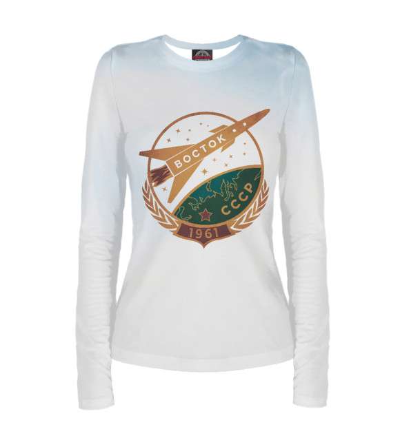 Женский лонгслив с изображением Vostok 1961 Gagarin USSR цвета Белый