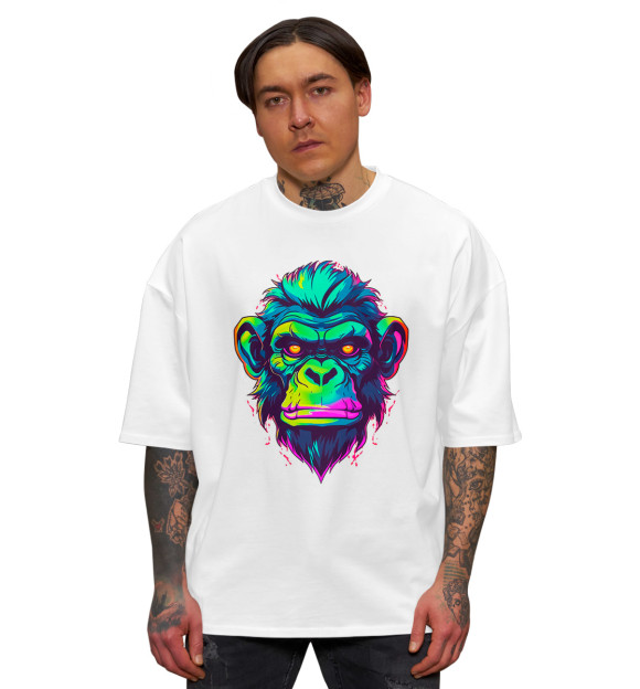 Мужская футболка оверсайз с изображением Кислотный шимпанзе цвета Белый