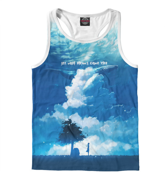 Мужская майка-борцовка с изображением Кит в небе - арт цвета Белый