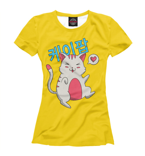 Женская футболка с изображением K-POP cat цвета Белый
