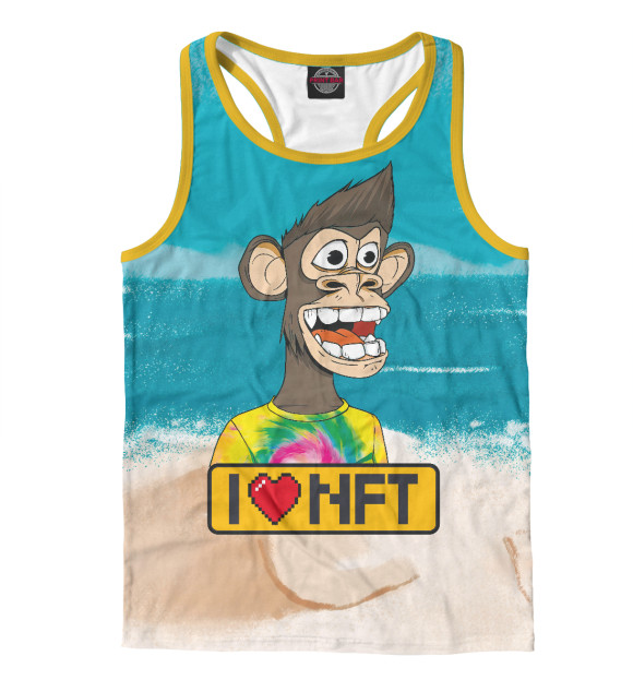 Мужская майка-борцовка с изображением Ape coin  i love NFT цвета Белый