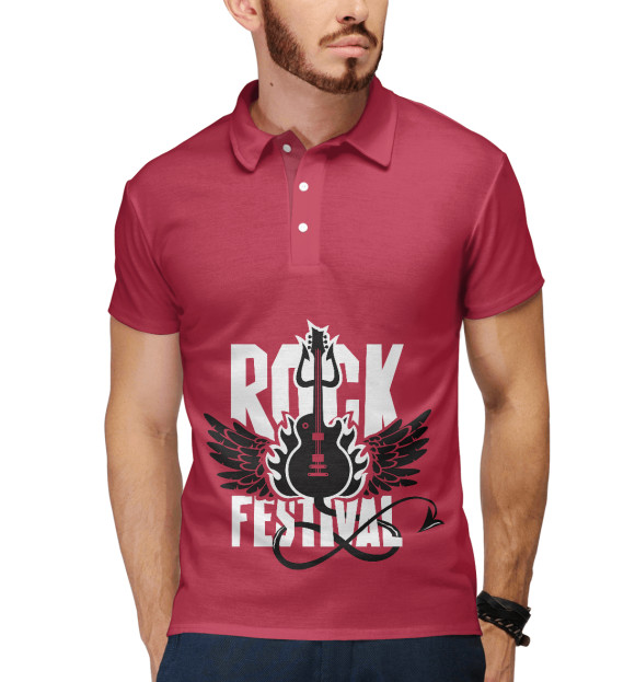 Мужское поло с изображением Rock Festival цвета Белый