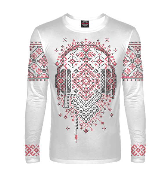 Мужской лонгслив с изображением Традиции Современности цвета Белый