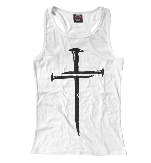 Женская майка-борцовка с изображением Крест из гвоздей цвета Белый