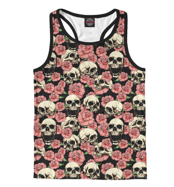 Мужская майка-борцовка с изображением Skull&Rose цвета Белый