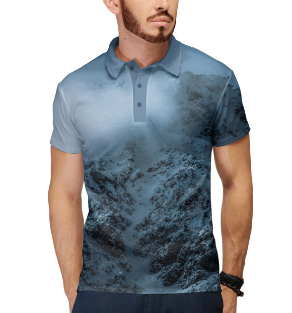 Мужское поло с притом Снежные горы цвета Белый Мужское поло с изображением Снежные горы цвета Белый