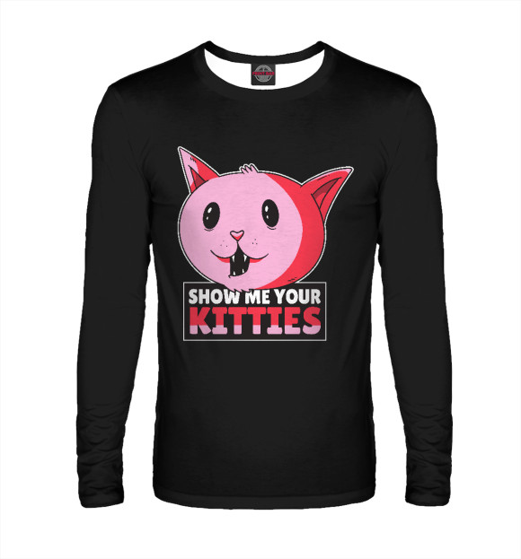 Мужской лонгслив с изображением Show me your kitties цвета Белый