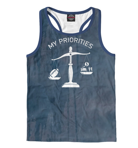 Мужская майка-борцовка с изображением My Priorities Rugby цвета Белый