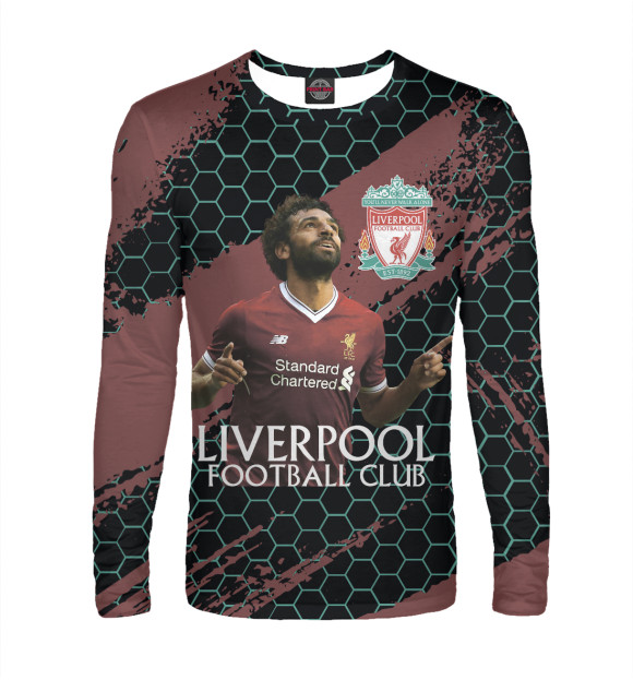 Мужской лонгслив с изображением Liverpool: Мохамед Салах. цвета Белый