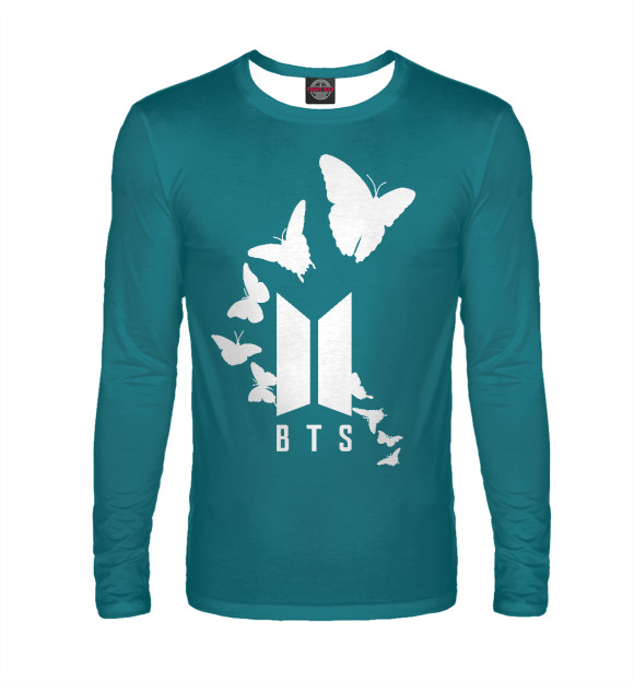 Мужской лонгслив с притом BTS цвета Белый Мужской лонгслив с изображением BTS цвета Белый