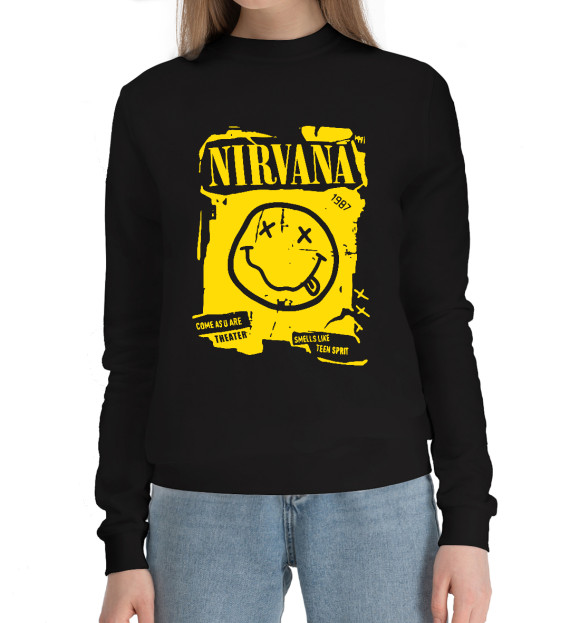 Женский хлопковый свитшот с изображением Нирвана (Nirvana) цвета Черный