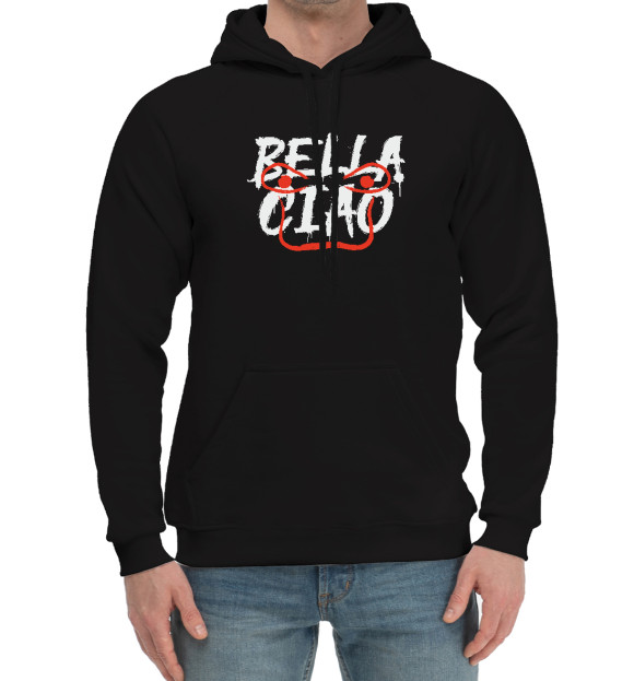 Мужской хлопковый худи с изображением Bella Ciao цвета Черный