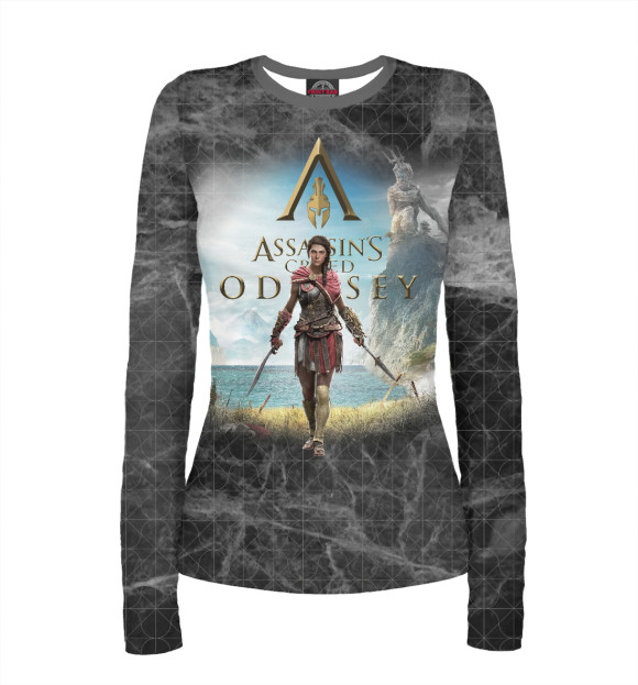 Женский лонгслив с изображением Assassins creed Odyssey цвета Белый