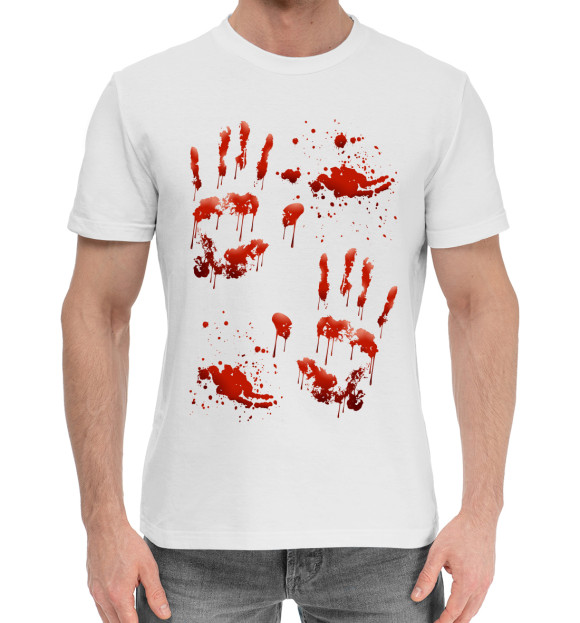 Мужская хлопковая футболка с изображением Следы крови цвета Белый