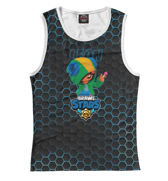 Майка для девочки с притом Леон. Brawl Stars цвета Белый Майка для девочки с изображением Леон. Brawl Stars цвета Белый