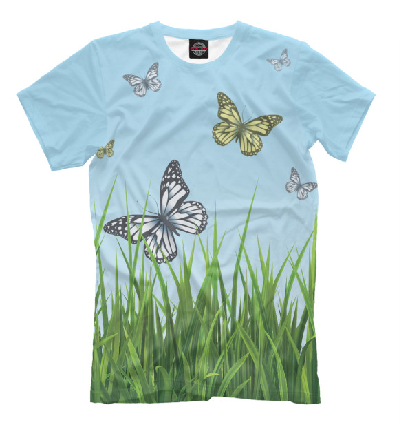 Мужская футболка с изображением Бабочки на поле цвета Белый