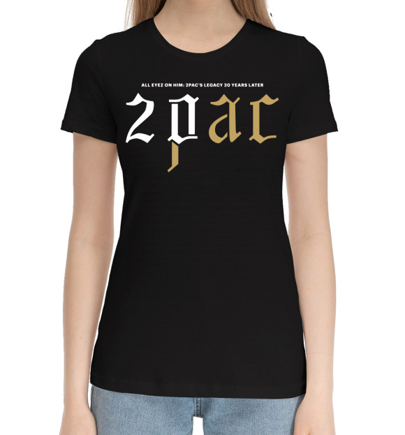 Женская хлопковая футболка с изображением 2Pac цвета Черный