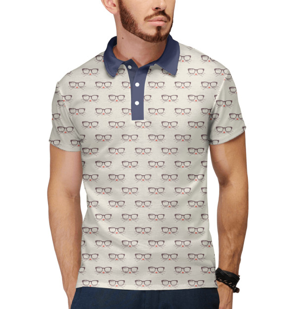 Мужское поло с изображением Хипстер-кот цвета Белый