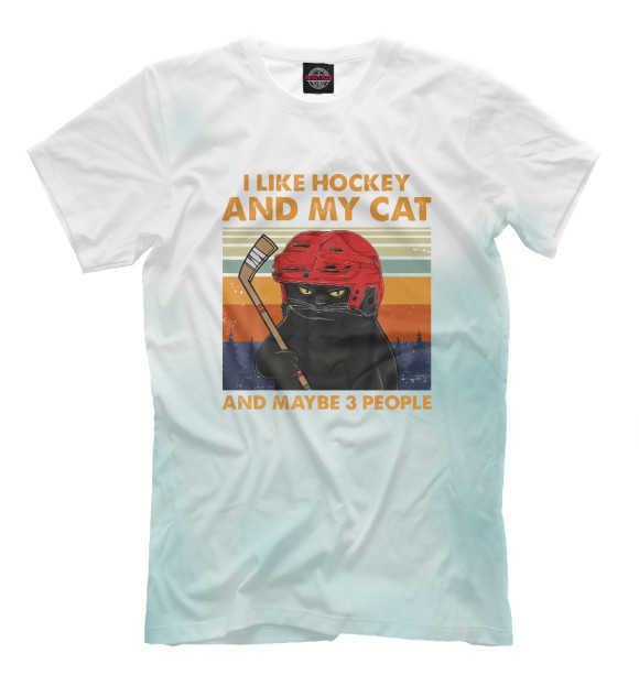 Мужская футболка с изображением I Like Hockey My Cat цвета Белый