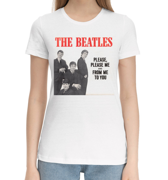 Женская хлопковая футболка с изображением The Beatles - Please Please Me цвета Белый