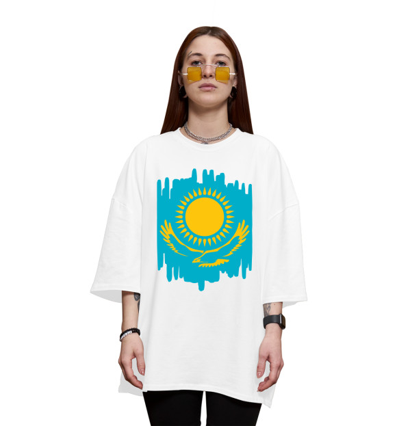 Женская футболка оверсайз с изображением Казахстан цвета Белый