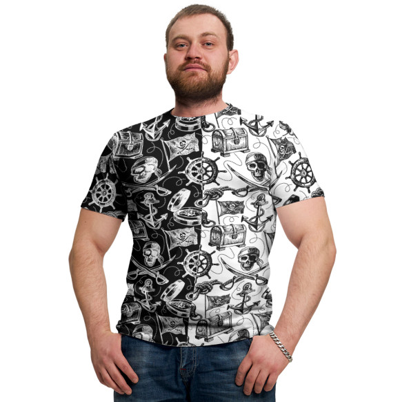 Мужская футболка с изображением Пираты (pattern) цвета Белый
