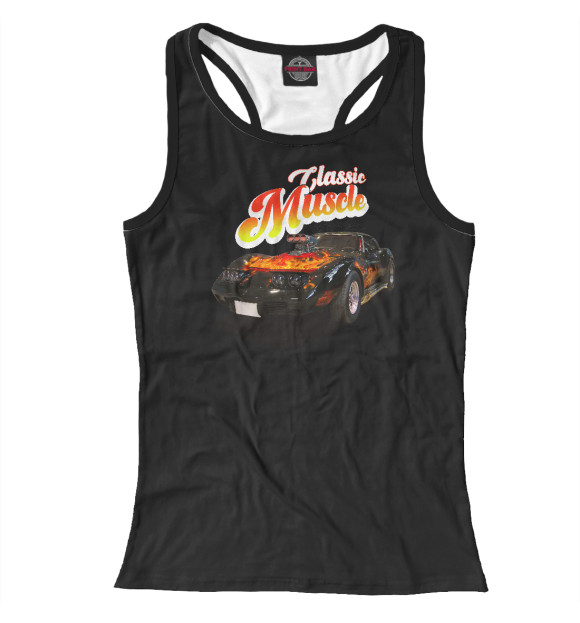 Женская майка-борцовка с изображением Muscle car Chevrolet Corvette на черном цвета Белый