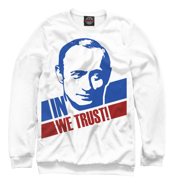 Мужской свитшот с изображением Владимир Путин / Триколор цвета Белый